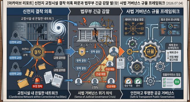 신천지 이만희수감일지밀반출 법무부긴급감찰 정성호법무부장관 교정본부카르텔소독 행정안전부 법무부 청와대 사법방해죄적용 거시경제 분석 시네마틱 삽화